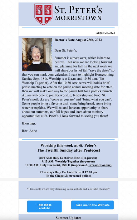 A screenshot of the old St. Peter's newsletter